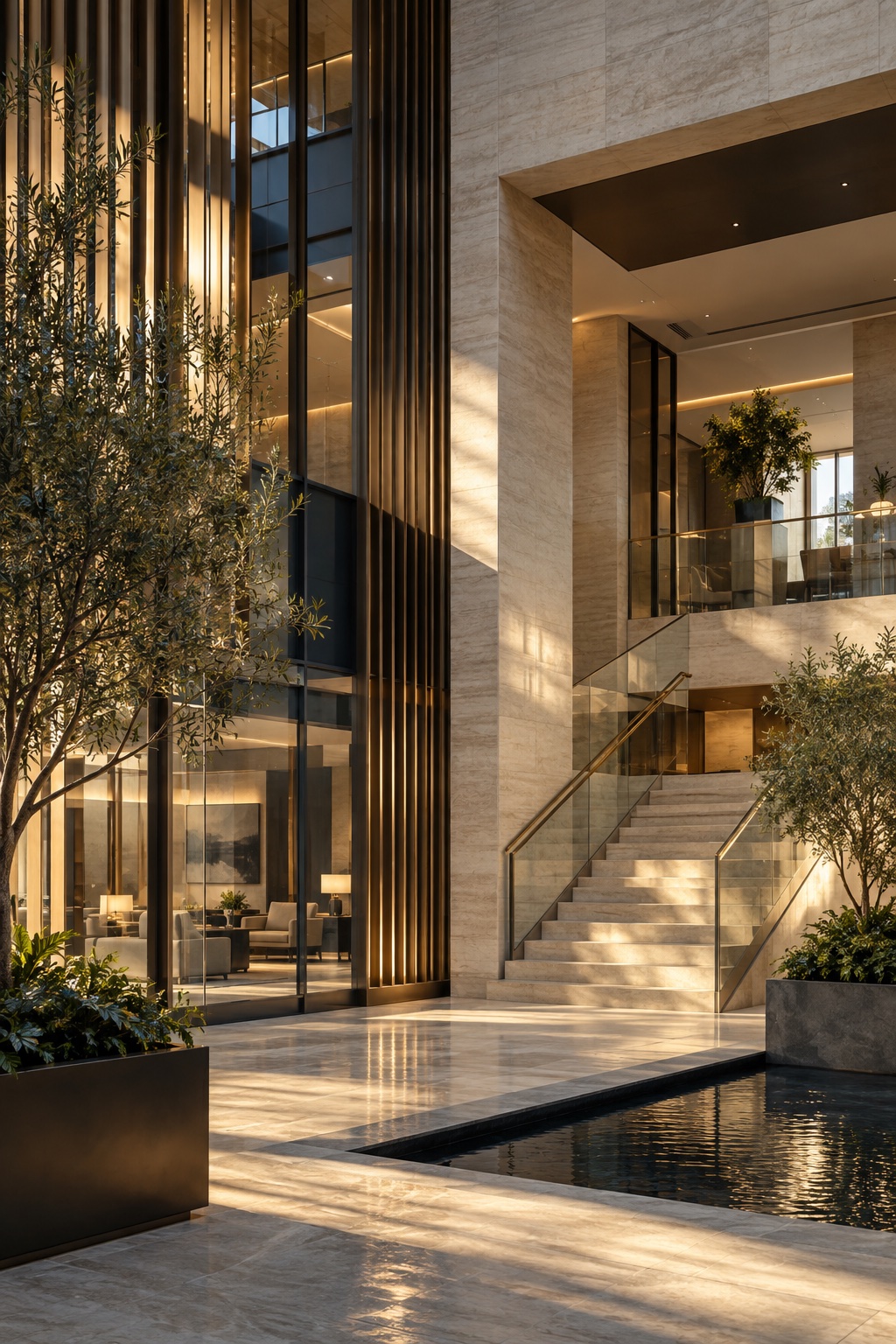 Sunlit architecture and courtyard, an editorial illustration